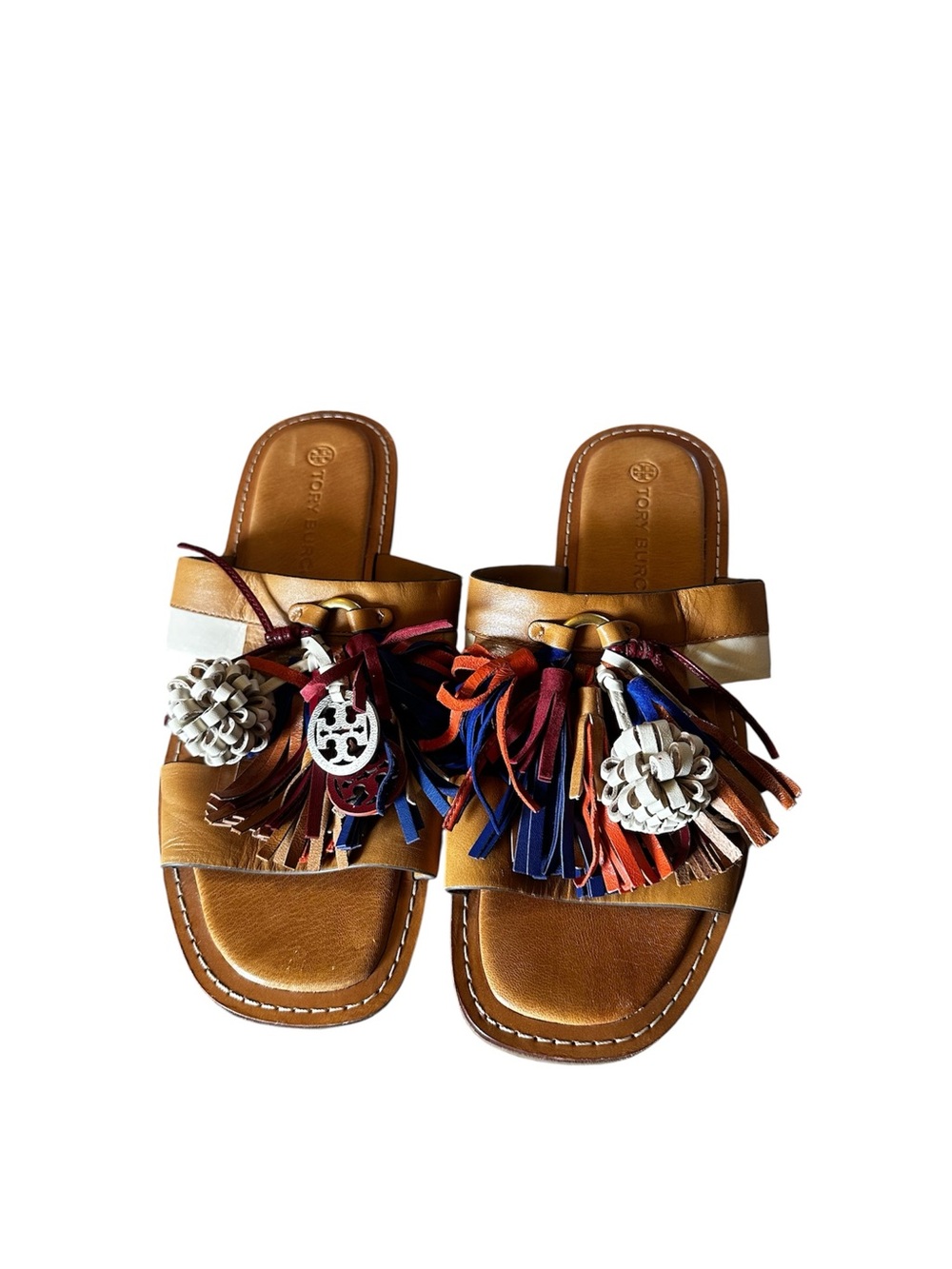 Tory Burch Brown Leather Tassel Slide Sandals